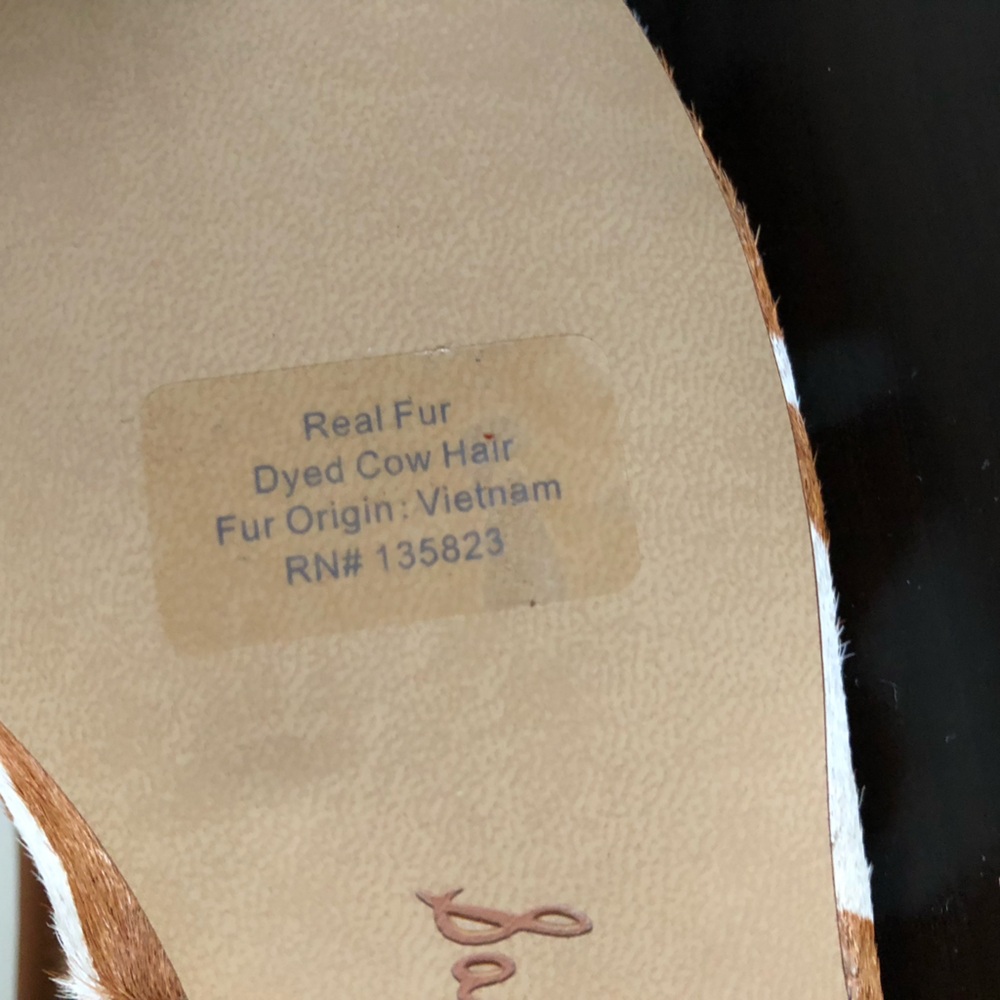 NEW Sam Edelman Real Fur Dyed Cow Hair Flats Tan Ivory - Picture 7 of 9